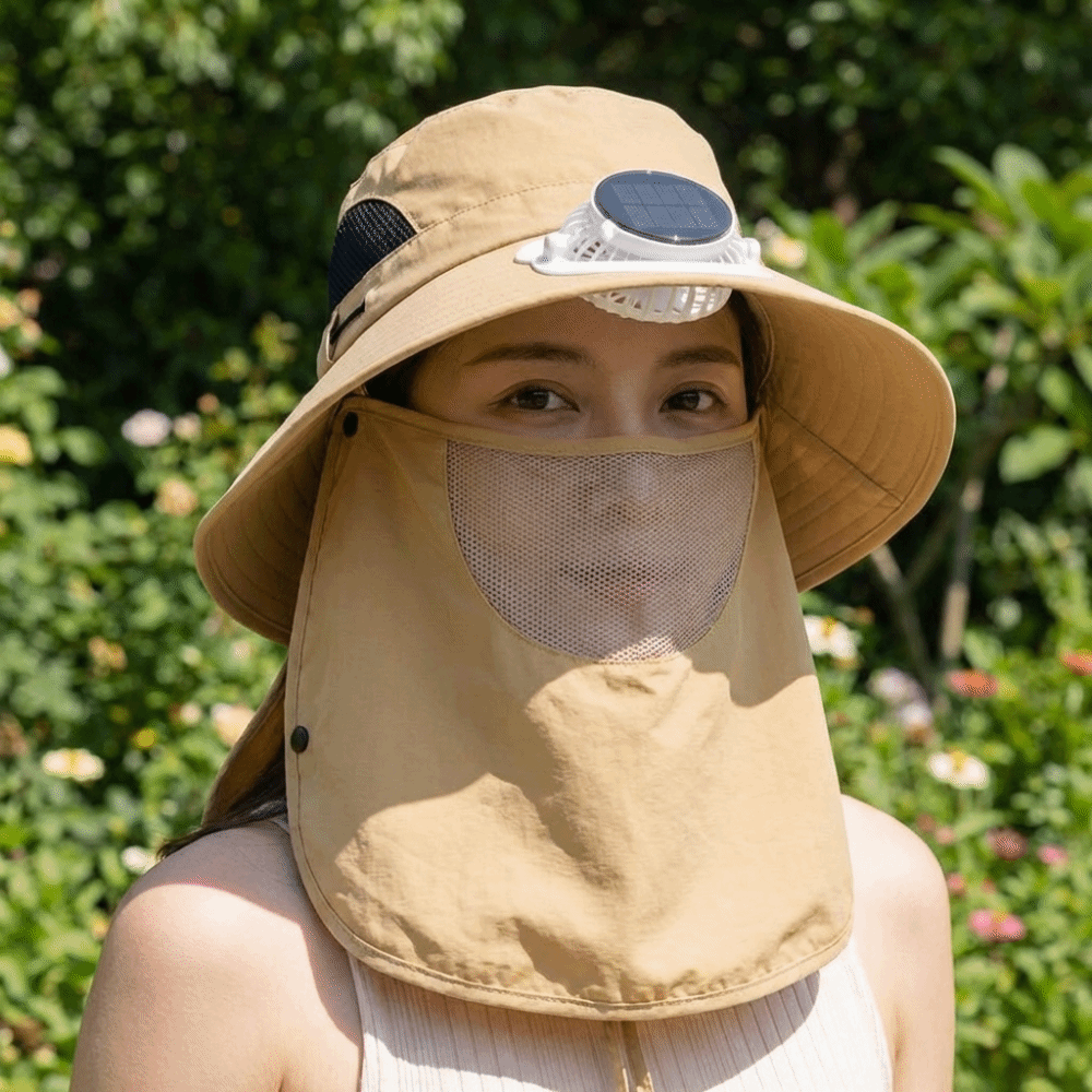 ポータブルソーラー充電式ファンハット フェイスカバー付き 調 - Fishing Hat のレビューと価格